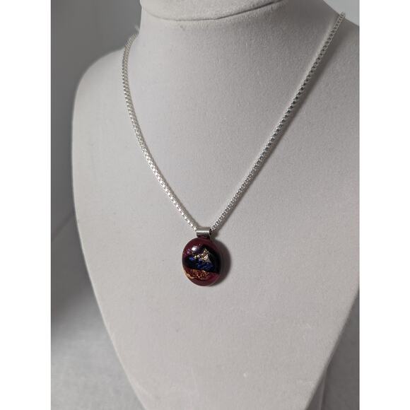 Wine color fused glass pendant and  23"GP chain.Bail is brass Artisan/Handmade - Picture 4 of 7